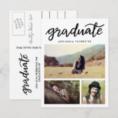 Lässiges Graduiertenskript Drei Foto Einladungspostkarte (Vorne/Hinten)