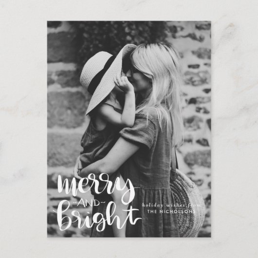 Lässiges handgeschriebenes Merry-and-Bright-Script Postkarte (Vorderseite)