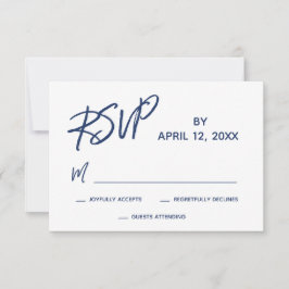 Lässiges Handwriting-Skript Navy Blue Wedding RSVP Karte