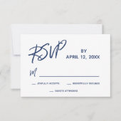 Lässiges Handwriting-Skript Navy Blue Wedding RSVP Karte (Vorderseite)