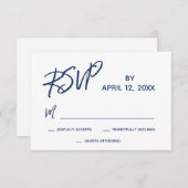 Lässiges Handwriting-Skript Navy Blue Wedding RSVP Karte (Vorne/Hinten)