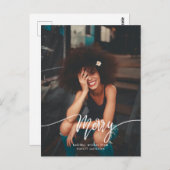 Lässiges Merry Script Foto Holiday Modern Postkarte (Vorne/Hinten)