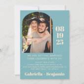 Lässiges Minimalistisches Foto Aquamarin Blue Wedd Einladung (Vorderseite)