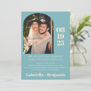 Lässiges Minimalistisches Foto Aquamarin Blue Wedd Einladung