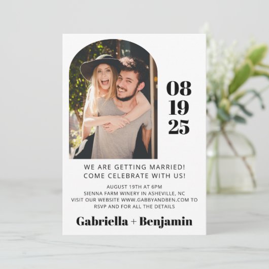 Lässiges Minimalistisches Foto in einer Hochzeit Einladung (Stehend Vorderseite)