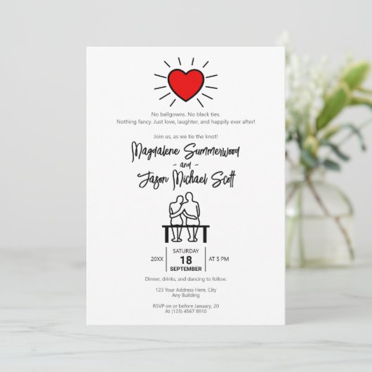 Lässiges Minimalistisches Rotes Herz HandGezeichne Einladung (Stehend Vorderseite)