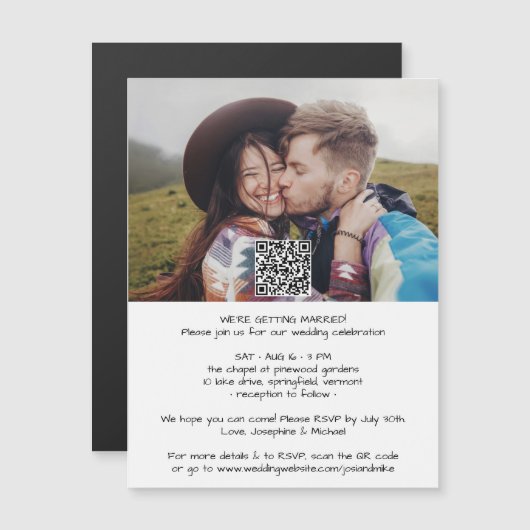 Lässiges, modernes All-in-One QR-UAWG-Hochzeit Magneteinladung (Vorne/Hinten)