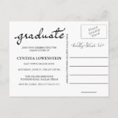 Lässiges Niedliches Script Graduate Black Typograf Einladungspostkarte (Rückseite)