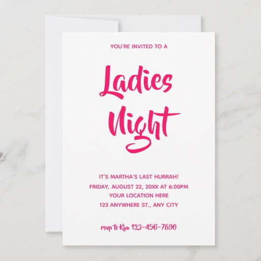Lässiges Pink-Skript | Ladys Night Brautparty Einladung (Vorderseite)