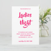 Lässiges Pink-Skript | Ladys Night Brautparty Einladung (Stehend Vorderseite)