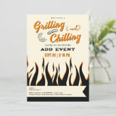 Lässiges Retro-GRILLEN-Grill-Party für das Grillen Einladung (Stehend Vorderseite)