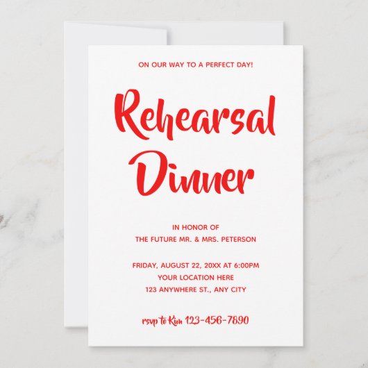 Lässiges Rotes Skript | Probe Dinner Einladung (Vorderseite)