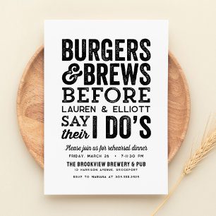 Lässiges Schwarz-Weiß-Hochzeitsessen Probe Einladung