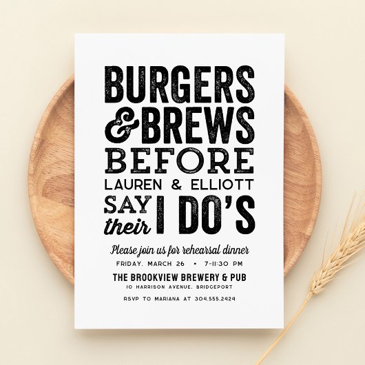 Lässiges Schwarz-Weiß-Hochzeitsessen Probe Einladung