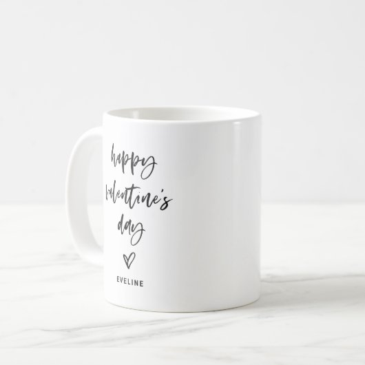Lässiges Schwarz-Weiß-Script und Herzvalentine Kaffeetasse (Vorderseite Links)