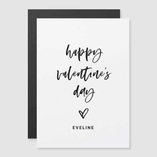 Lässiges Schwarz-Weiß-Script und Herzvalentine Magneteinladung (Vorne/Hinten)
