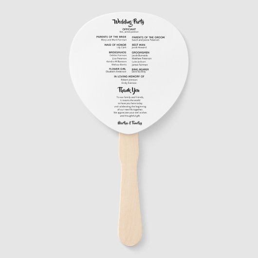 Lässiges Schwarzes Skript | Typografie Wedding Fan Fächer (Rückseite)