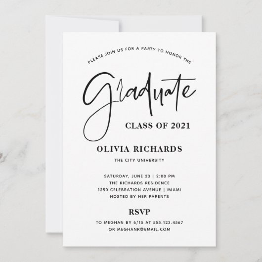 Lässiges Schwarzweiß-Skript | Grad Party Einladung (Vorderseite)