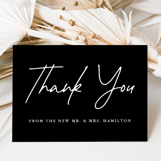 Lässiges Script Black Wedding Dankeskarte
