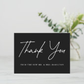 Lässiges Script Black Wedding Dankeskarte (Stehend Vorderseite)