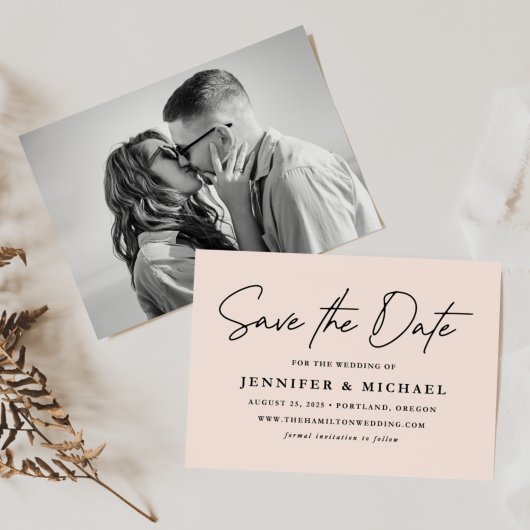 Lässiges Script Blush-Foto Save The Date