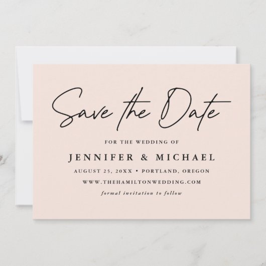 Lässiges Script Blush-Foto Save The Date (Vorderseite)