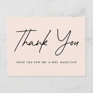 Lässiges Script Blush Wedding Vielen Dank Postkarte