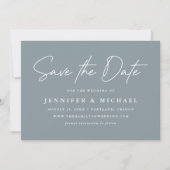 Lässiges Script Dusty Blue Foto Save The Date (Vorderseite)