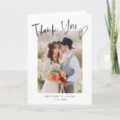 Lässiges Script Heart Minimalistisch Wedding Foto Dankeskarte (Vorderseite)