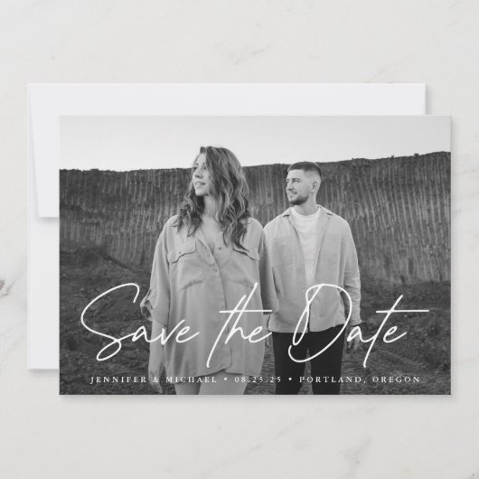 Lässiges Script Navy-Foto Save The Date (Vorderseite)