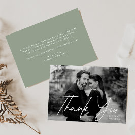 Lässiges Script Sage Green Foto Hochzeit Dankeskarte