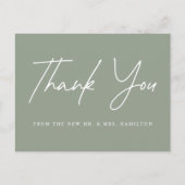 Lässiges Script Sage Green Wedding Vielen Dank Postkarte (Vorderseite)