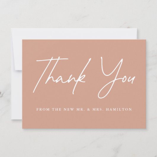 Lässiges Script Terracotta Wedding Dankeskarte (Vorderseite)