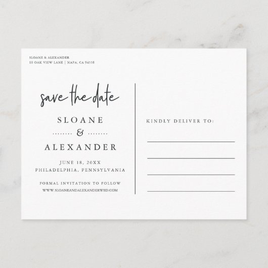 Lässiges Sketch Gold | Moderne Hochzeit Das Datum Ankündigungspostkarte (Rückseite)