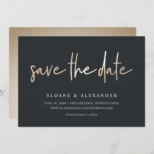 Lässiges Sketch Gold | Moderne Hochzeit Save The Date (Vorne/Hinten)
