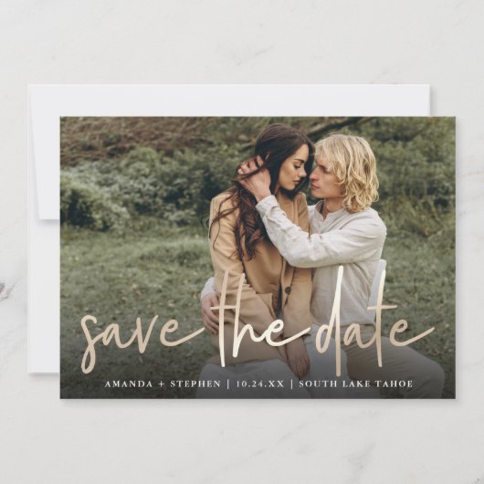 Lässiges Sketch Gold | Moderne Hochzeit von Fotos Save The Date (Vorderseite)