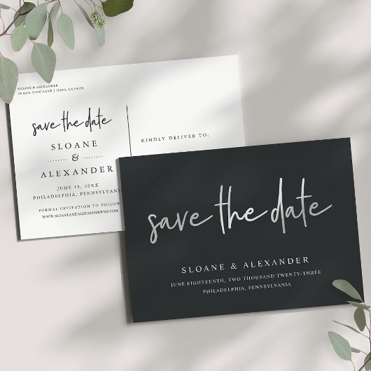 Lässiges Sketch Silver | Modern Save the Date Ankündigungspostkarte