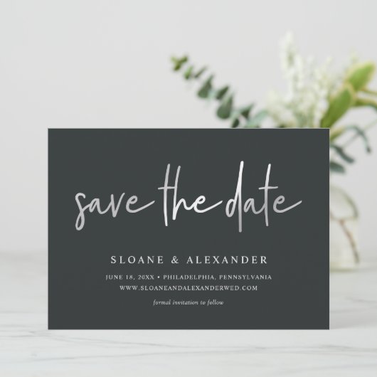 Lässiges Sketch Silver | Moderne Hochzeit Save The Date (Stehend Vorderseite)