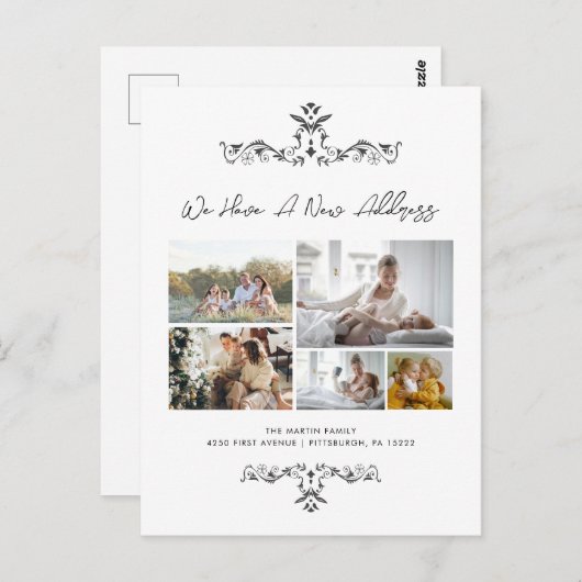 Lässiges Skript 5 Fotos Verzierte Bewegungsankündi Postkarte (Vorne/Hinten)