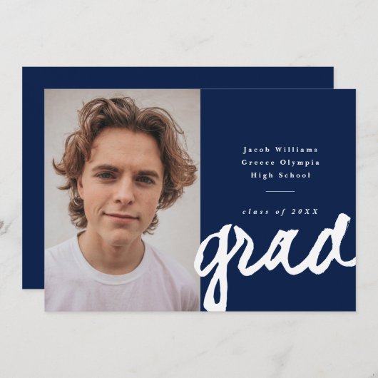 Lässiges Skript Grad | Einfaches Foto Abschluss Ankündigung (Vorne/Hinten)