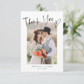 Lässiges Skript mit Foto für Heart Wedding Dankeskarte (Stehend Vorderseite)