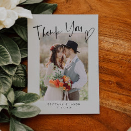 Lässiges Skript mit Foto für Heart Wedding Dankeskarte