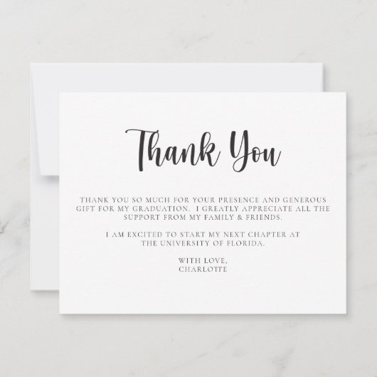 Lässiges Skript Moderner Abschluss Danke Karte (Rückseite)