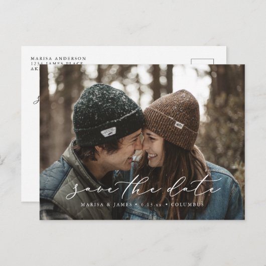 Lässiges Skript Save the Date Foto Postkarte (Vorne/Hinten)