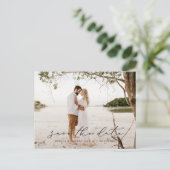 Lässiges Skript Save the Date Foto Postkarte Schwa (Stehend Vorderseite)