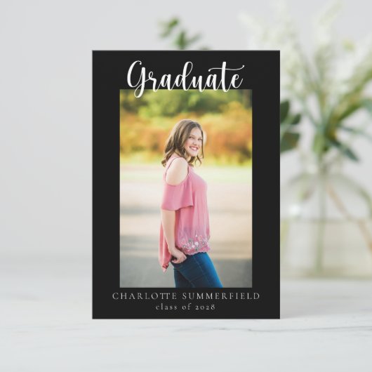 Lässiges Skript Zwei Foto | Ankündigung des Abschl (Stehend Vorderseite)