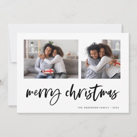 Lässiges Skript Zwei Foto Grid | Frohe Weihnachten (Vorderseite)
