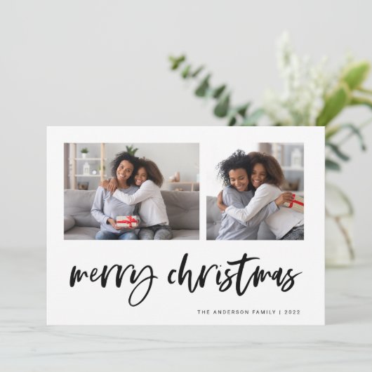 Lässiges Skript Zwei Foto Grid | Frohe Weihnachten (Stehend Vorderseite)