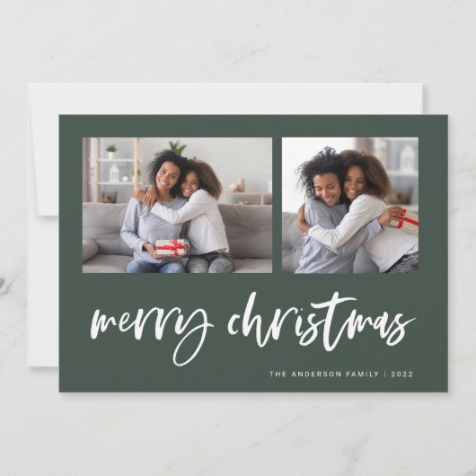 Lässiges Skript Zwei Foto Grid | Frohe Weihnachten (Vorderseite)