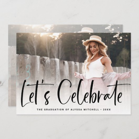 Lässiges Skriptschwarz | Partei für zwei Fotos Einladung (Vorne/Hinten)